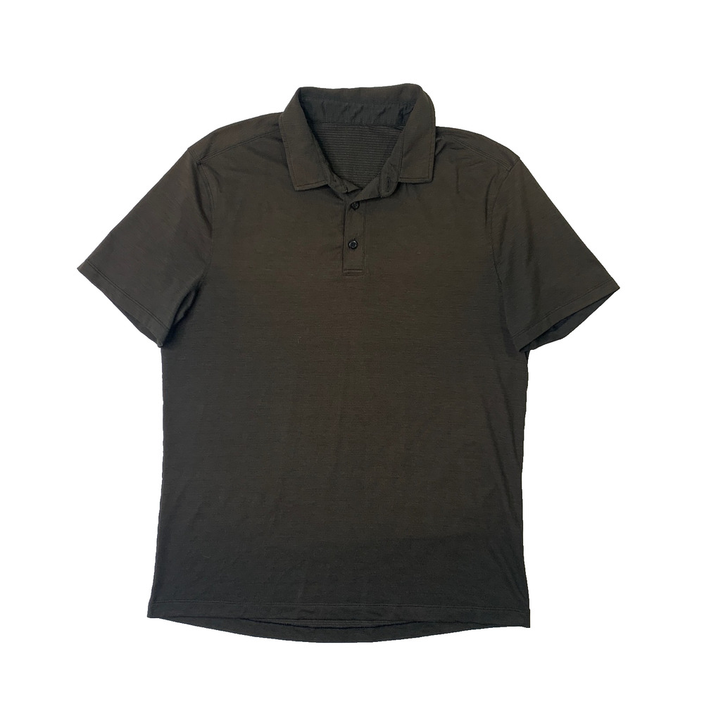 Lululemon Polo Shirt Mens Large Black Evolution Short Sleeve Lightweight Golf